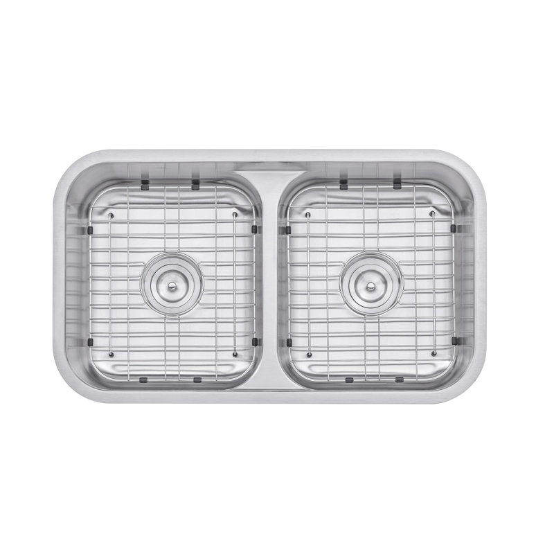 Cozyblock 32-inch Undermount Kitchen Sink 16 Gauge Stainless Steel Low-divide 50/50 Double Bowl Sink, Includes Protective Bottom Grids And 2 Basket Strainers, Heavy Duty, Soundproof, Dent-resistant