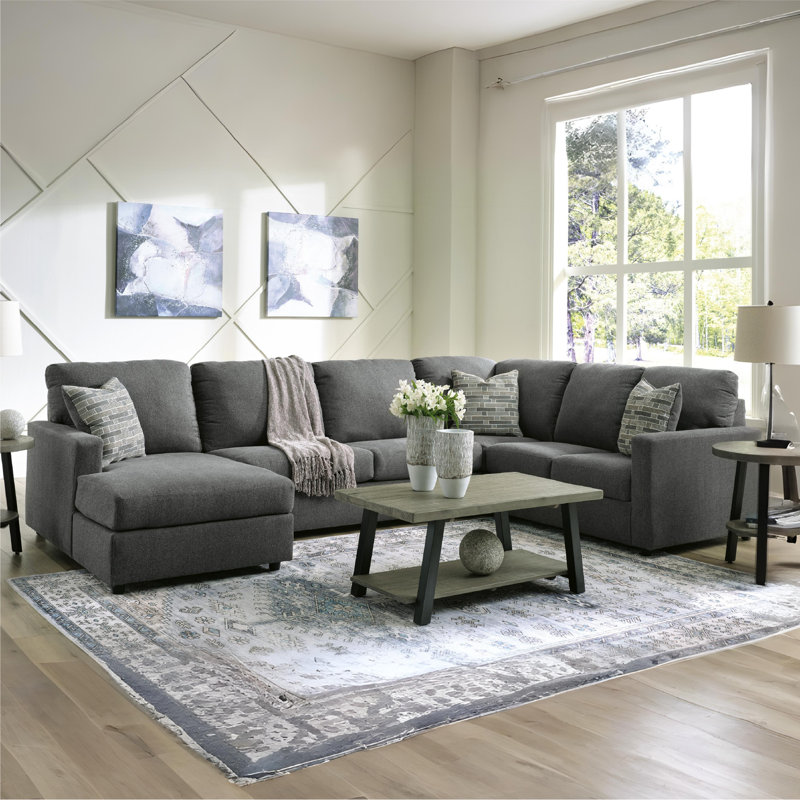 Edenfield Upholstered U-Shaped Sectional, Right Hand Facing, Charcoal 100% Polyester