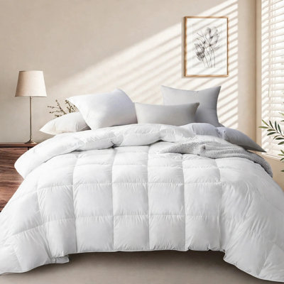 All Season Hotel Grade Feather Down Duvet Insert King Baffle Box with Cotton Cover Comforter 