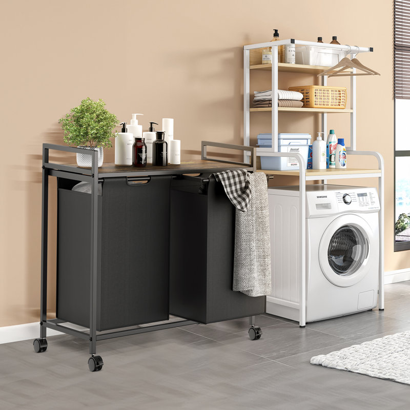 Rolling Laundry Hamper And Waste Basket Set with Handles, Black