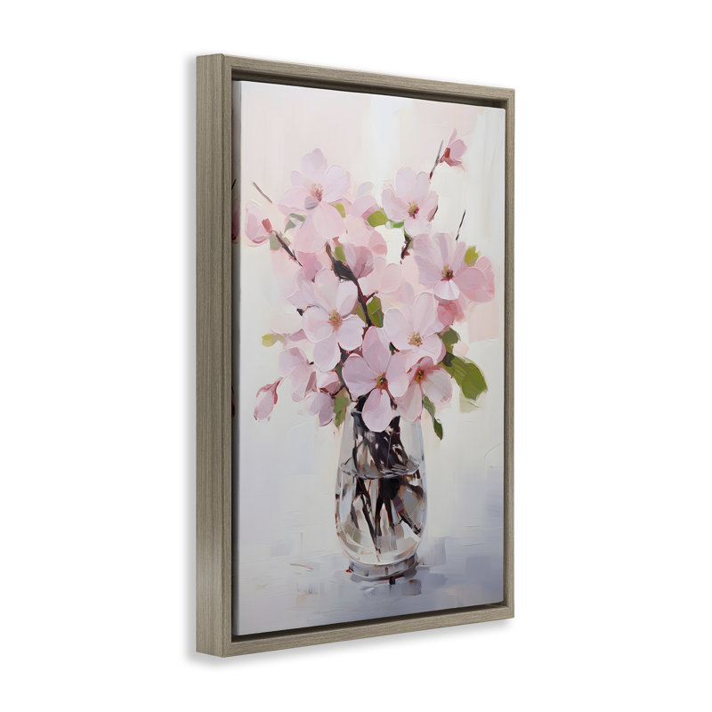 «Rosy Flower Vase» par Petals Prints Design, Cadre flottant orme Montalcino, H 25 po x l 17 po