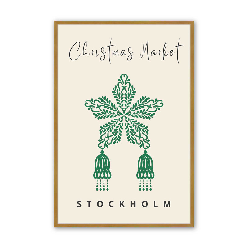 Affiche de marché de Noël I, impression, Cadre simple en or poli, H 15,25 po x l 12,25 po x P 1,25 po