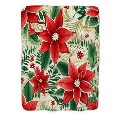 Holiday Blossoms - couverture en sherpa de qualité supérieure 1 pièce
