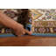 Tapis bleu / gris / crème en laine noué à la main de conception unique 6 pi 8 po x 9 pi 11 po New Age