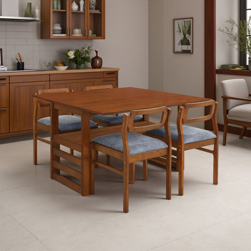 Ensemble 5 pièces de table de salle à manger extensible moderne en bois avec deux abattants de 11,8 pouces et 4 chaises rembourrées