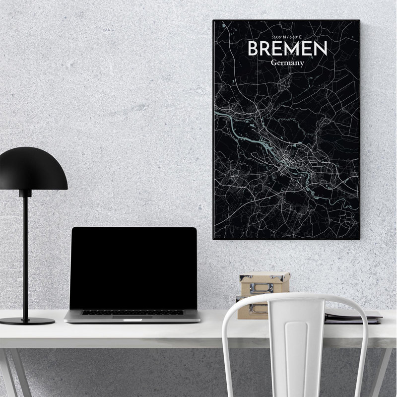 Bremen City Map, impression, H 36 po x l 24 po x P 0,05 po, Minuit