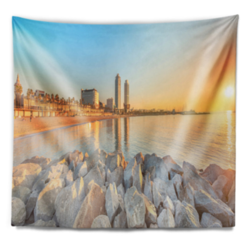 Tapisserie barceloneta beach en mer à barcelone, H 78 po x l 92 po