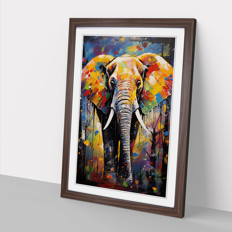 Elephant Expressionism No.3 - Single Picture Frame Print on Wood, Walnut, 64cm H x 46cm W x 2cm D