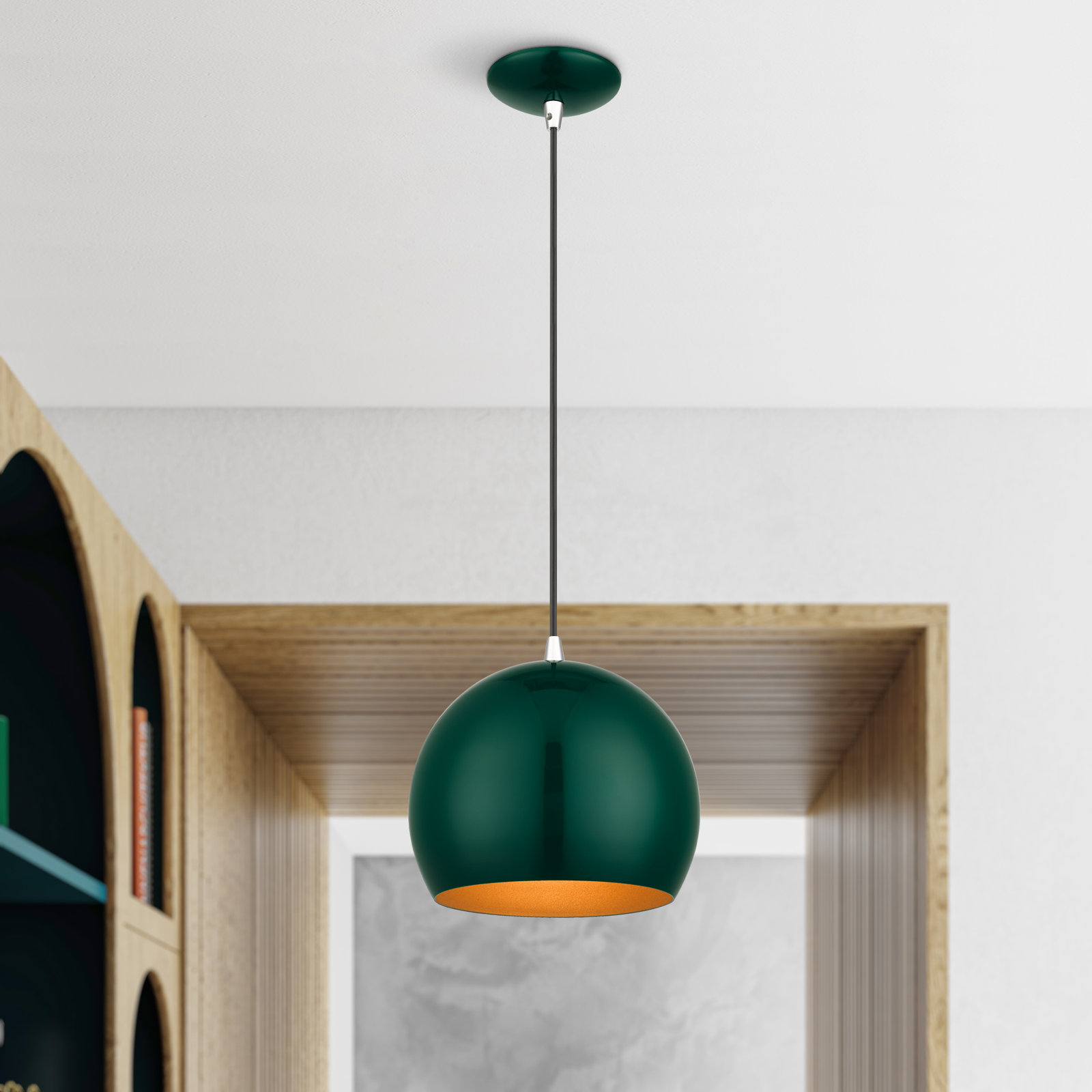 Schultz Dimmable Globe Single Light Pendant, Shiny Hunter Green