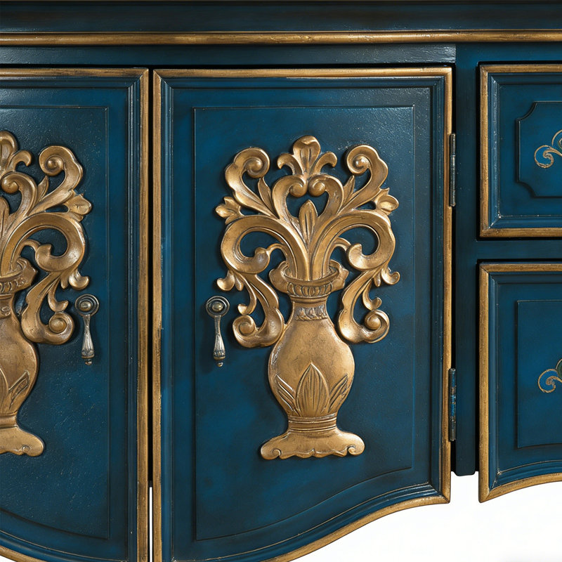 Armoire d'entrée multifonctionnelle de style américain, 35.03" H x 47.24" W x 17.51" D, Blue/Gold