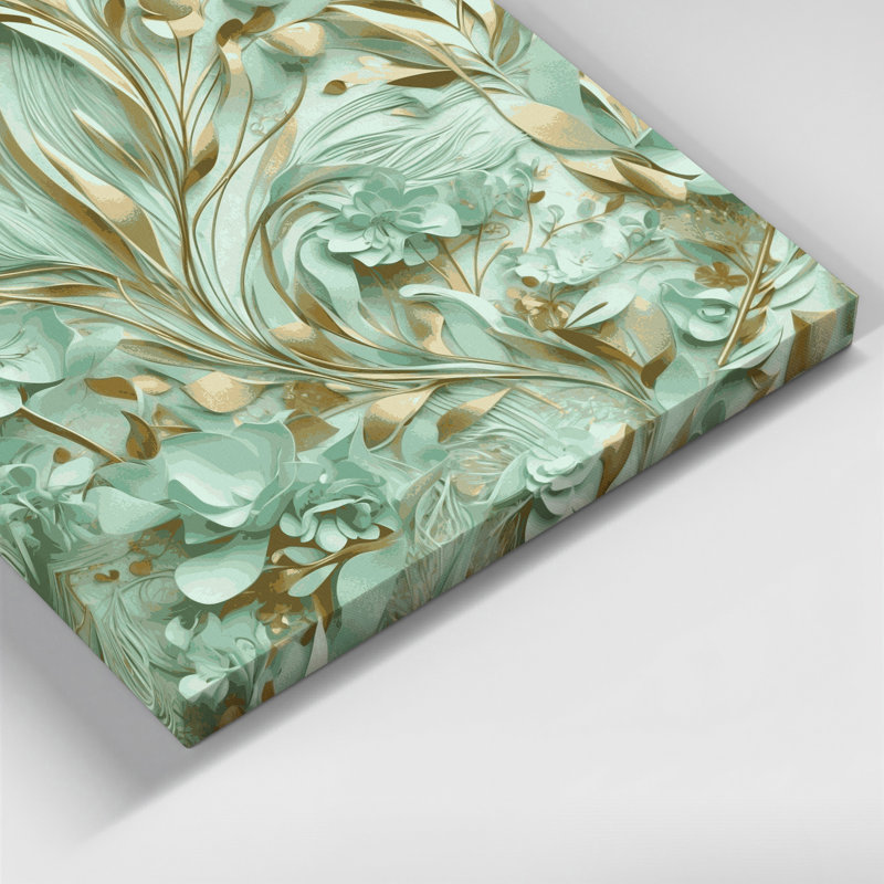 "Abstract Florals 50", art mural sur toile verte, H 12 po x l 12 po
