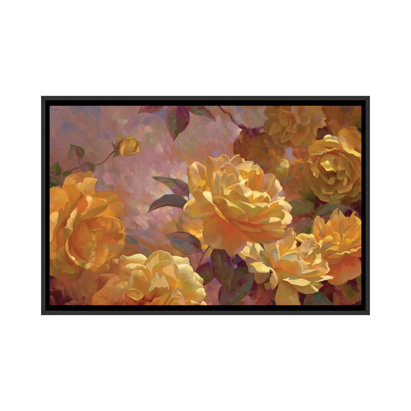 « golden lueur », peinture sur toile tendue, Toile avec cadre noir, H 18 po x l 26 po x P 1,5 po