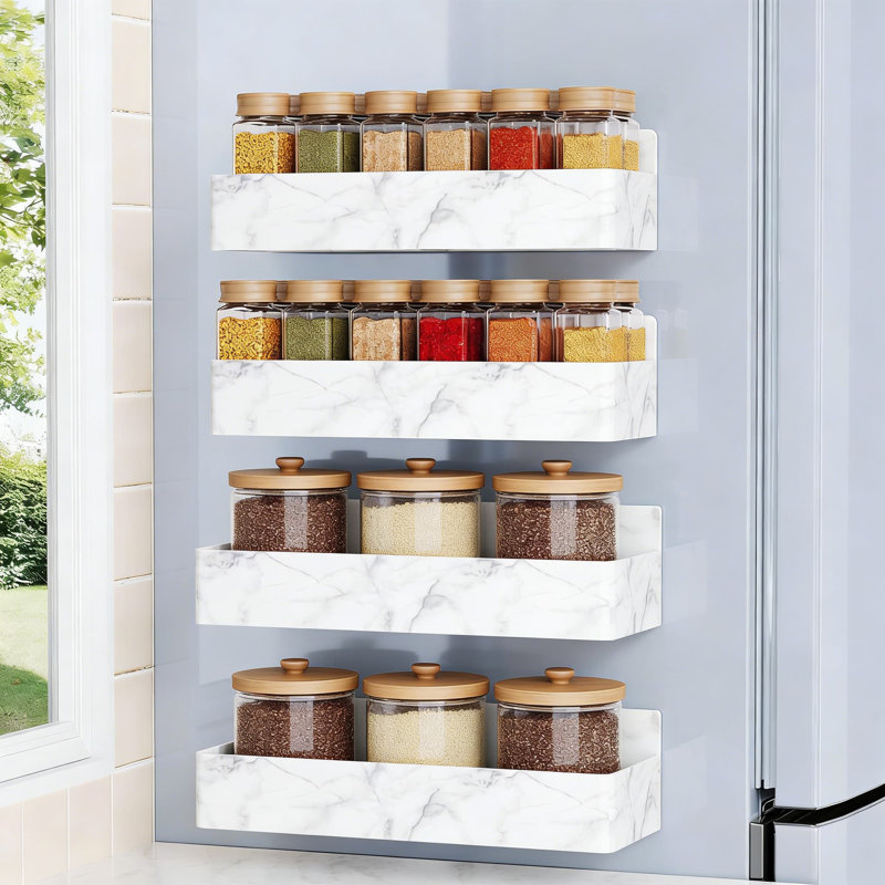 Magnetic Spice Rack For Refrigerator Door - 4 Pack Kitchen Organizer With Strong Magnets, Space-Saving Storage Shelf For Spice Jars And Bottles
