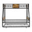Lit superposé simple au-dessus d'un lit double en métal avec lit gigogne, agencement de couleurs noir et brun, aucun sommier nécessaire, capacité de rangement abondante, processus d'assemblage facile et sécuritaire, brun, ressort, grand rangement,