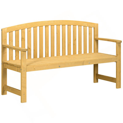 Outsunny 56" Outdoor Wood Bench, 2-Seater Garden Bench With Backrest And Armrest, Patio Bench For Patio, Porch, Poolside, Balcony, Natural