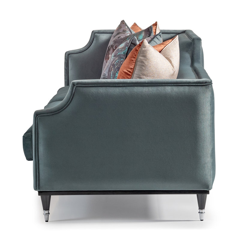 La Francaise 105'' Square Arm Sofa, Teal Blue Velvet