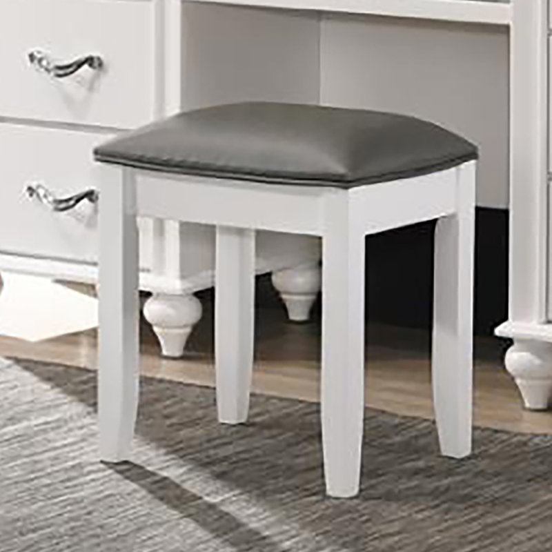 Tabouret d'appoint en bois massif et manufacturé, Blanc lustré, Gris métallisé