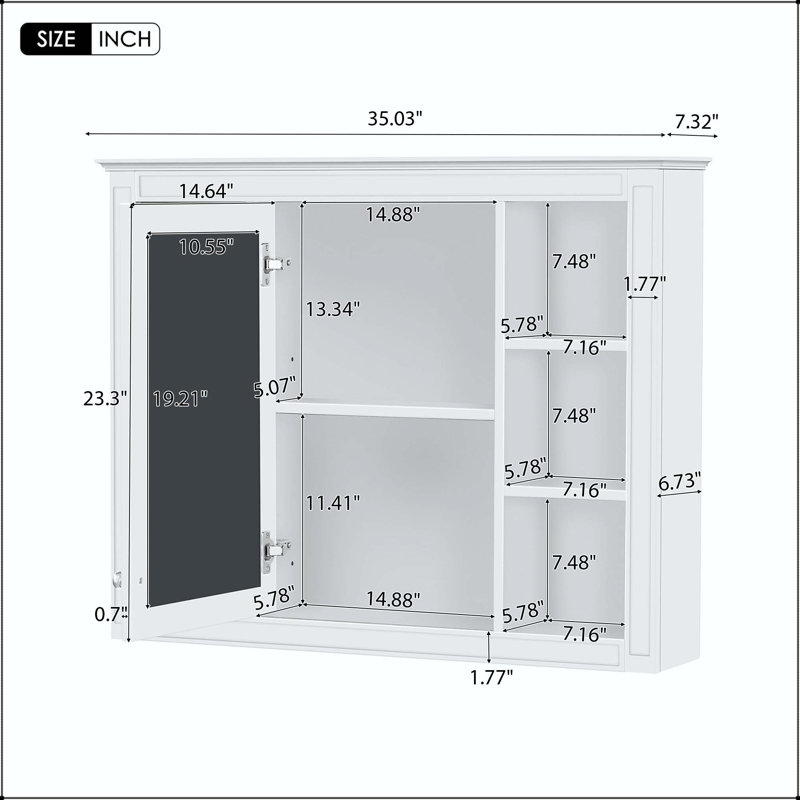 Pharmacie murale 35x28 avec 6 tablettes ouvertes et tablettes réglables - Blanc, White