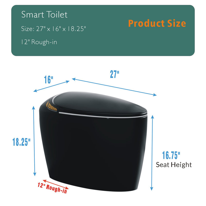 Egg Shaped Smart Toilet with Built-in Bidet Intelligent Modern Toilet with LED Display, Auto Open/Close Seat, Warm Water & Dryer, 4 Washing Modes