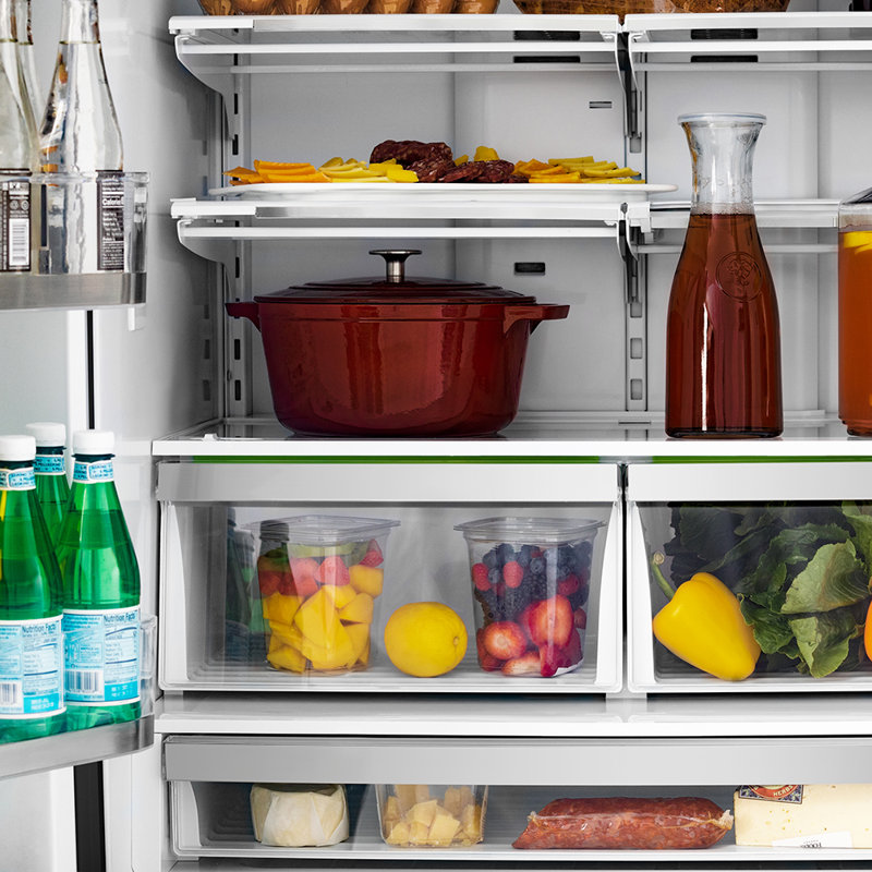 ZLINE Autograph 36 in. Counter-Depth Refrigerator in Stainless Steel and Nickel Helix Handles, Gold