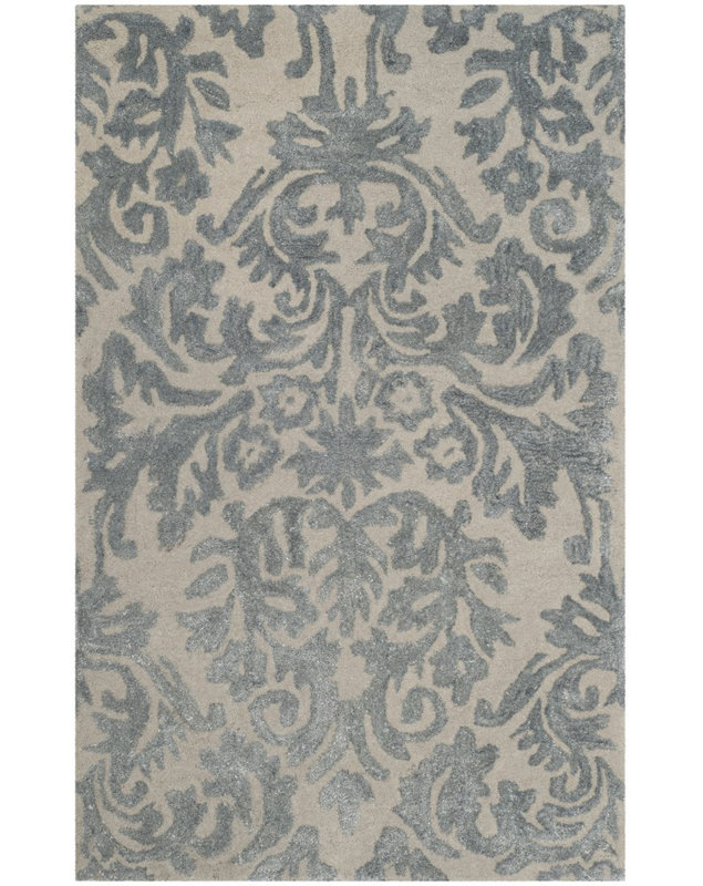 Tapis ivoire / argent en laine / viscose touffeté à la main Domingues, Rectangle 3 pi x 5 pi