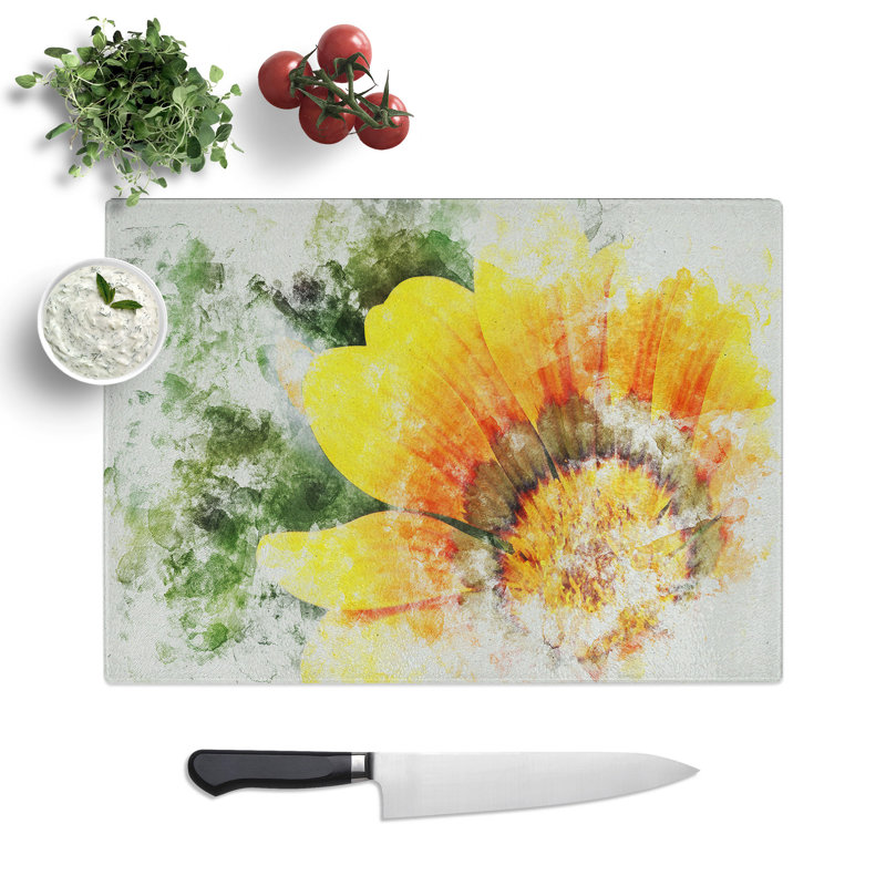 Flower Watercolour Chopping Board, 0.4cm H x 28.5cm W x 39cm L