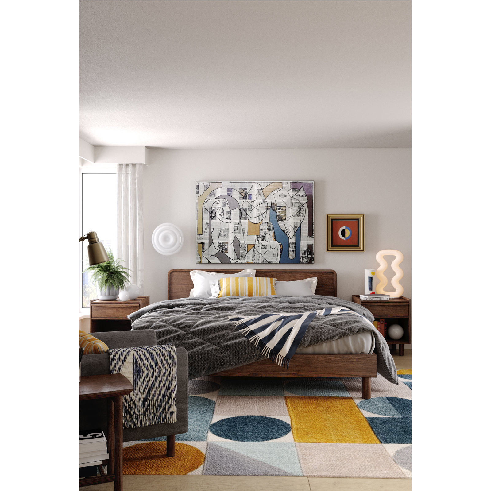 Teri Wooden Bed, Yellow, Queen