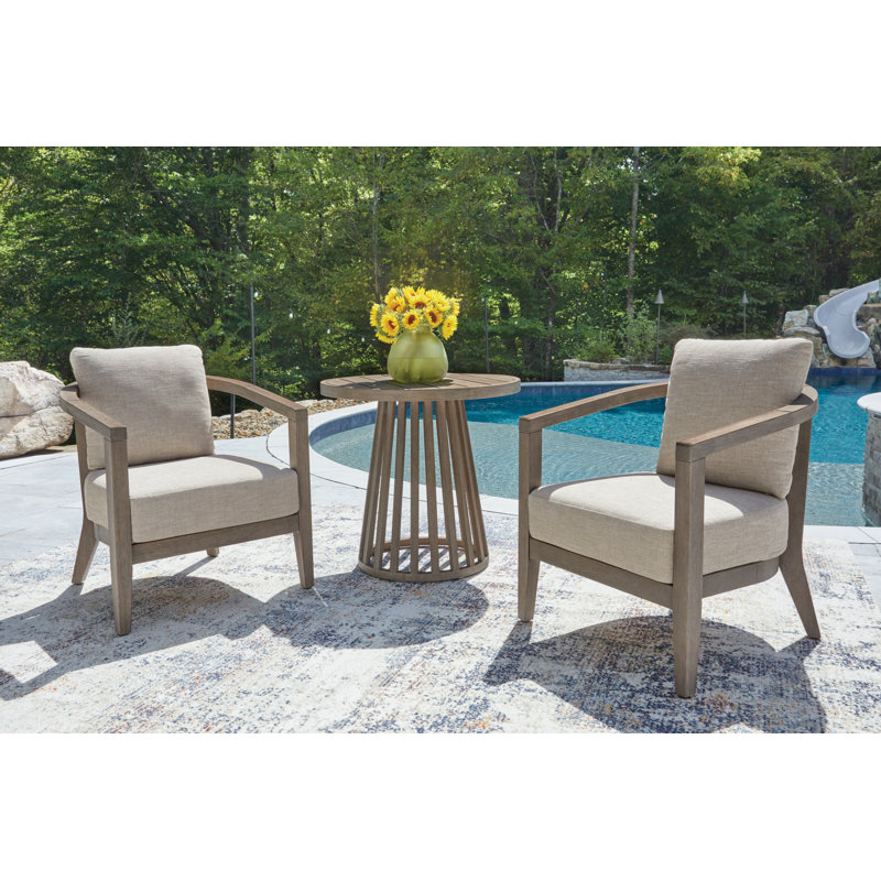 Ensemble de 3 chaises d'extérieur avec coussins et table Conon