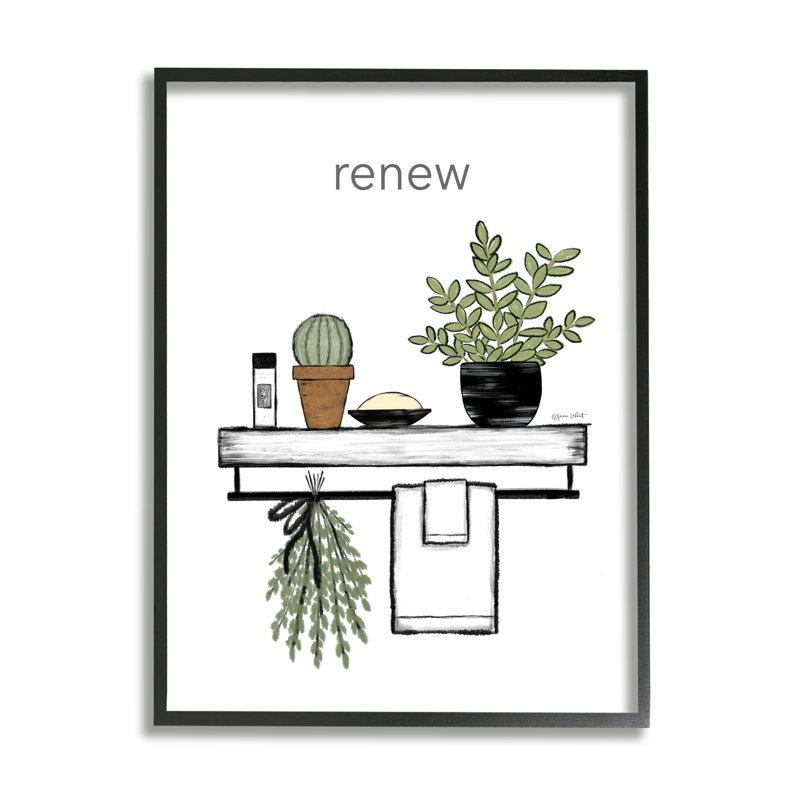 «Renew Bathroom Botanical Spa Plants», art de la giclée encadrée par Annie Lapoint, Giclée encadrée noir minuit