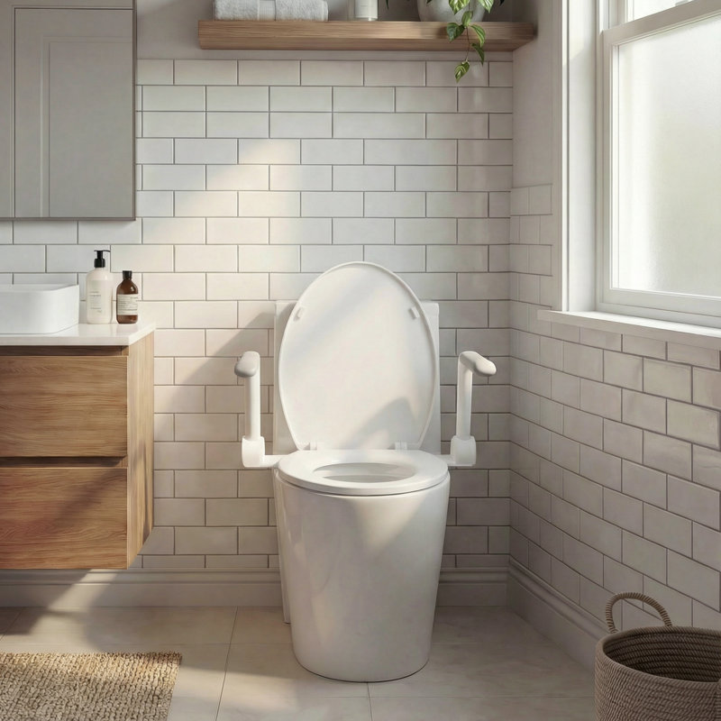 ADA Height One-Piece Toilet with Armrest, Tornado Flush 1.1/1.6 GPF, Soft Close Seat, MAP 1000G