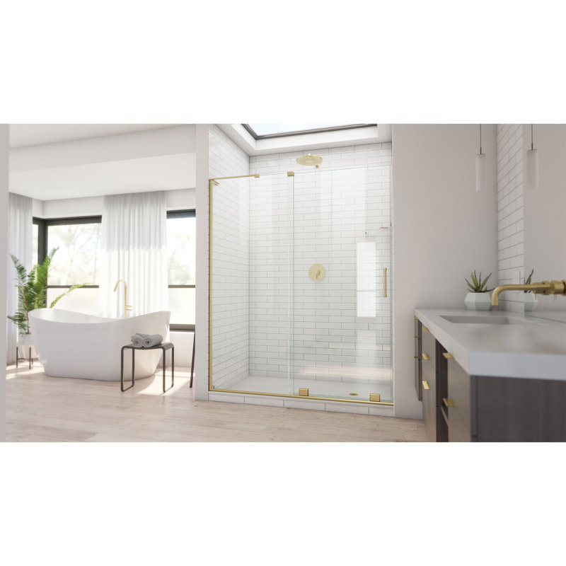  DreamLine Mirage-X 55 - 59 inch W x 71 inch H Frameless Sliding Shower Door in Brushed Gold, Clear, 60 inch W x 71 inch H