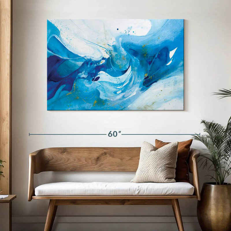 Crashing Blue Waves - abstrait, H 32 po x l 48 po