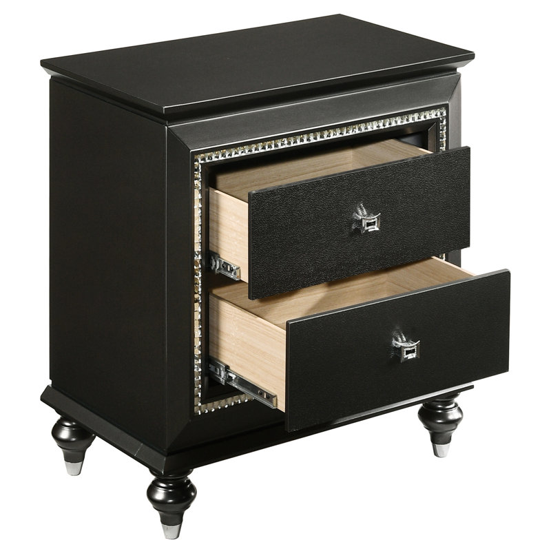 Table de chevet gris métallique avec 2 tiroirs - Option de rangement élégante et garniture scintillante