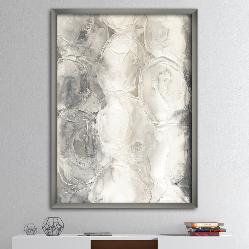Toile abstraite, reproduction de cercle gris, cercles gris I, H 46 po x l 36 po x P 1,5 po, Cadre argenté