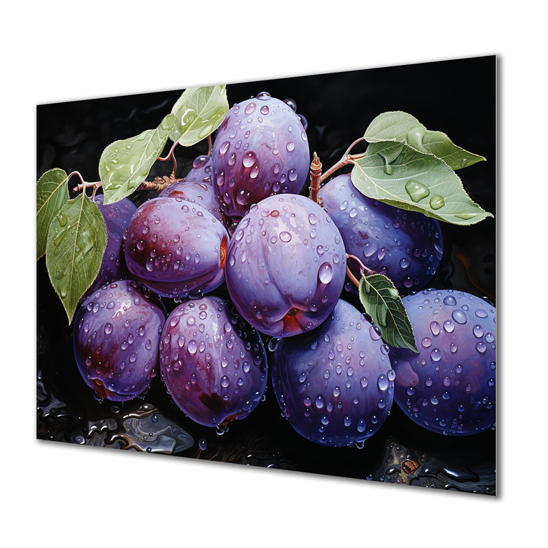 «Dusky Lavender Plum Delight I» - fruits, art mural en métal, H 12 po x l 20 po x P 1 po