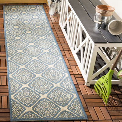 Hardrian Hooked Neutral/Blue Indoor/Outdoor Rug