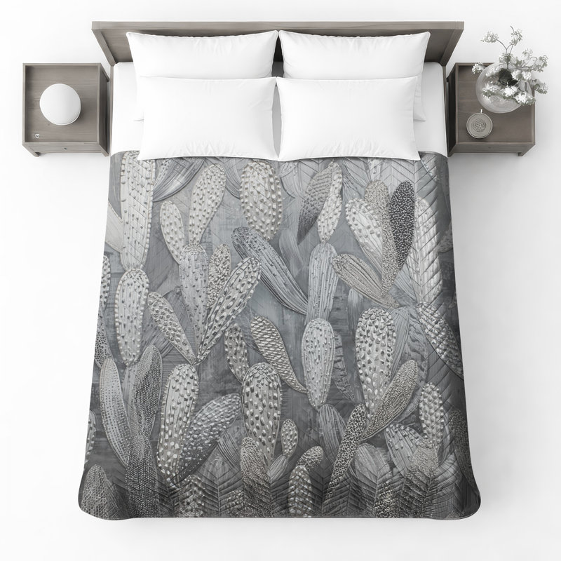 Couvre-lit matelassé texturé argenté Cactus toutes tailles, Très grand lit