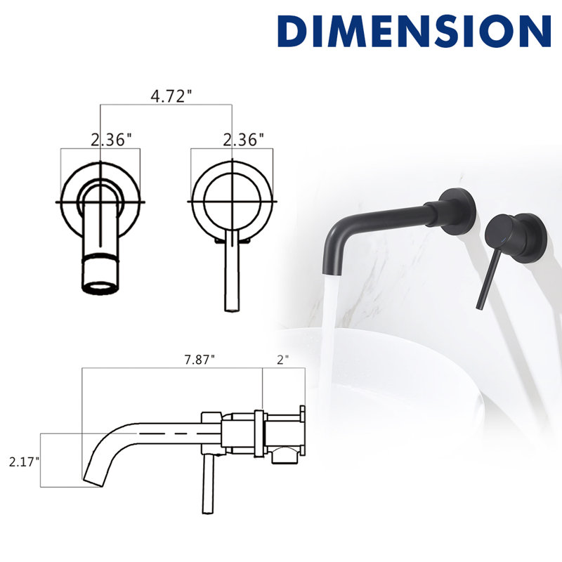 Wall Mount Vanity Faucet, Single Hole Bathroom Faucet With Swivel Spout, Matte Black