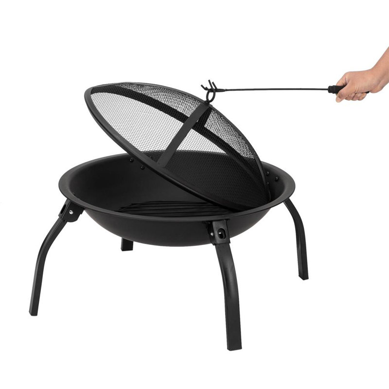 Foyer d'extérieur en fer avec couvercle Ruthee, H 6,3 po x l 21,65 po x P 21,65 po