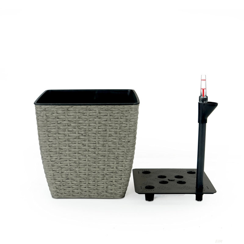 Paquet de 2 pots à fleurs Derince - Osier tissé à la main - Carré fin, Gris, H 12,6 po x l 12,6 po x P 12,6 po