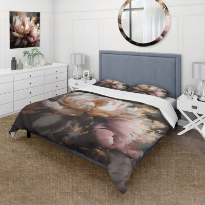 Ensemble de housse de couette en microfibre / polyester Marble Pink Gold Peony Flower V