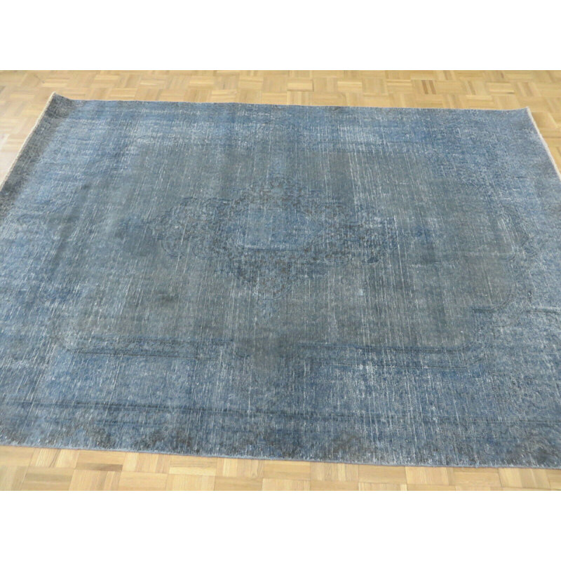 Tapis gris en laine noué à la main de conception unique 6 pi 4 po x 9 pi 1 po Ezekiell