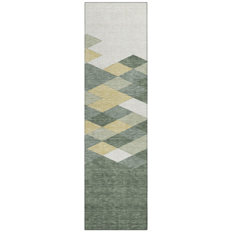 Machine Washable Indoor/Outdoor Chantille ACN2555 Geometric Rug, Basil, Runner 2'3" x 7'6"