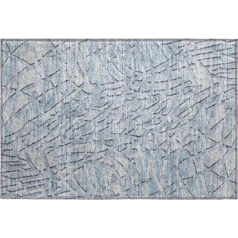 Premium Machine Washable Mayfield AMF35 Abstract Rug, 1'8" x 2'6", Blue