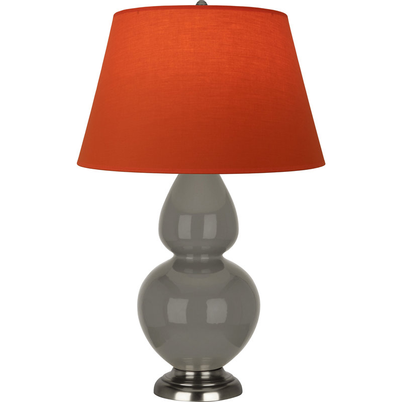 Lampe de table double gourde en céramique, Frêne verni / argent antique, Tangerine / doublure taupe, Argent argent