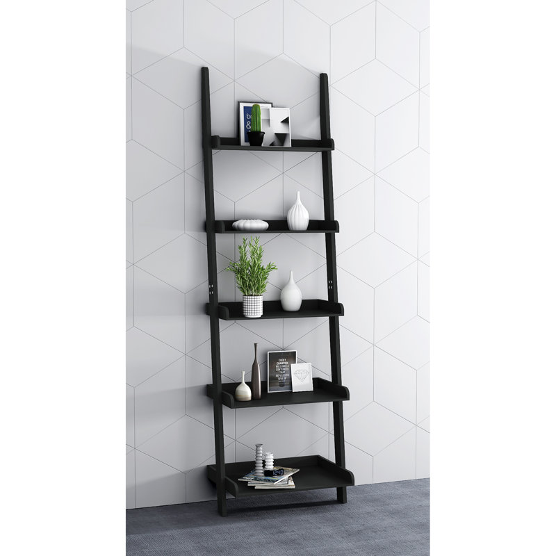 Bibliothèque échelle Loucks H 70 "x l 21,63" avec 3 pieds, Noir