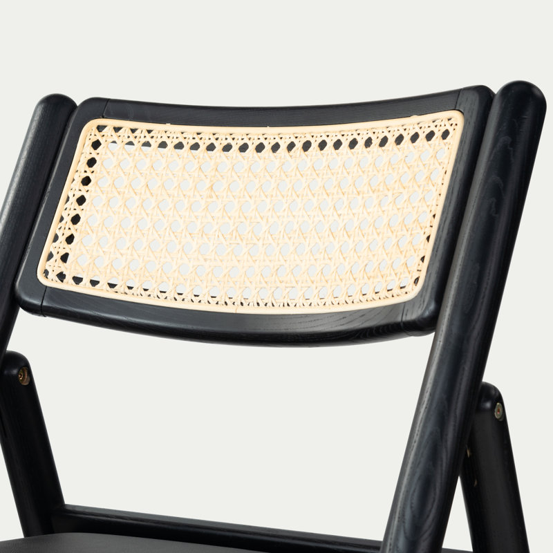 Shaylie Upholstered Seat Folding Dining Chair, Black/Natural
