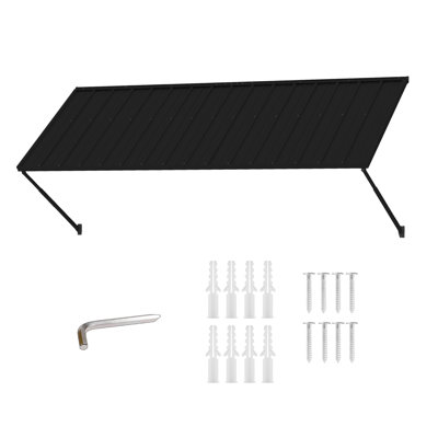 Auvent de porte réglable Kozyard - inclinable à 4 niveaux, cadre en aluminium, panneau incliné de l 108 po x 43 1/2 po, projection réglable de 31 à 42 po, auvent en métal, protection contre la pluie, la neige et les rayons UV toutes saisons