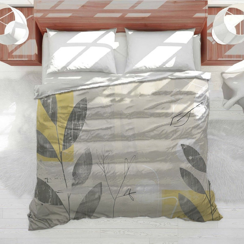 Trendy Floral Plush Bedding, Queen Comforter, Beige/Grey/Yellow