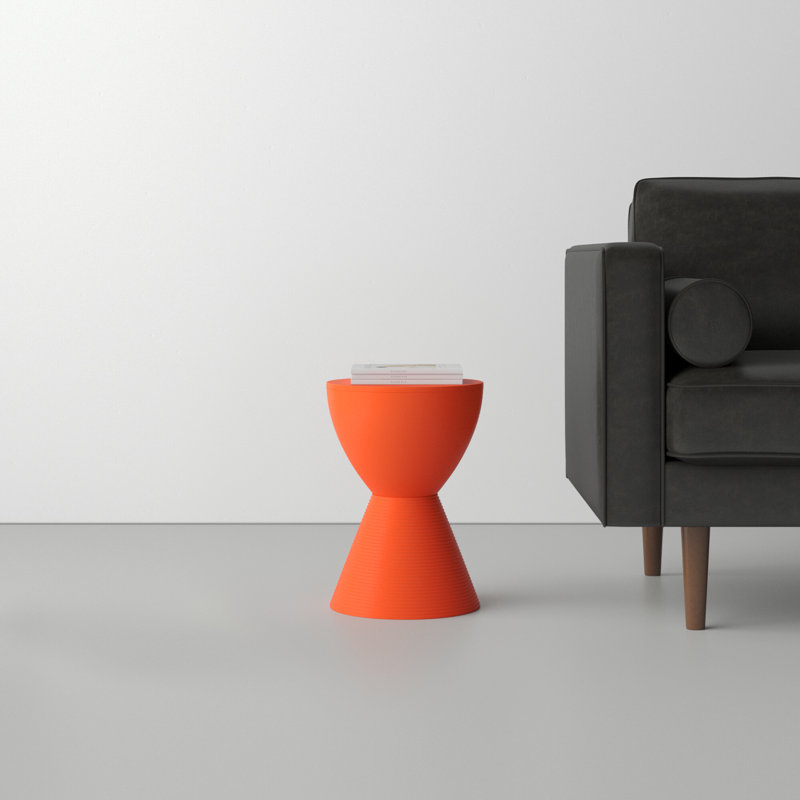 Orange Hourglass Acrylic Side Table with Hidden Storage